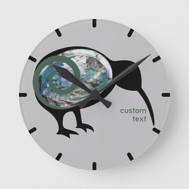 NEW ZEALAND PAUA KIWI BIRD GREEN FERN KORU CUSTOM ROUND CLOCK (Front)