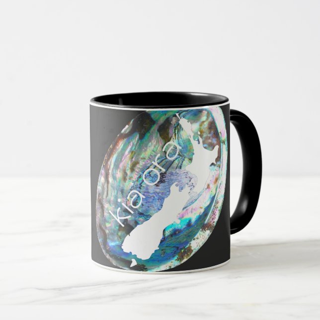 NEW ZEALAND PAUA SHELL KIA ORA CUSTOM NZ KIWI MUG (Front Right)