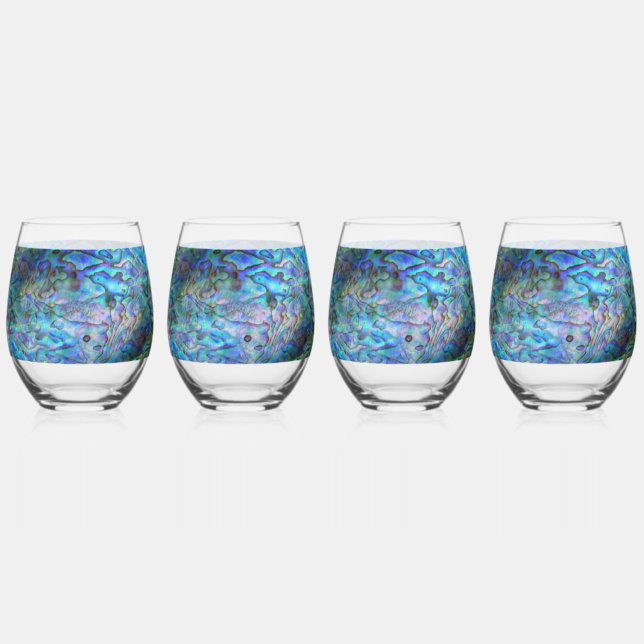 NEW ZEALAND PAUA SHELL STEMLESS WINE GLASS (Front)