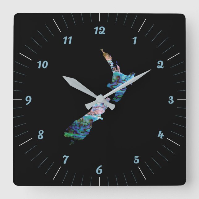 NEW ZEALAND PAUA SQUARE WALL CLOCK (Front)