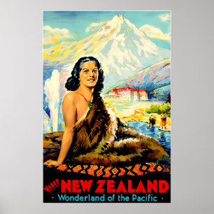 New Zealand Print Travel Poster Maori Art