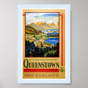New Zealand Queenstown Restored Vintage Poster