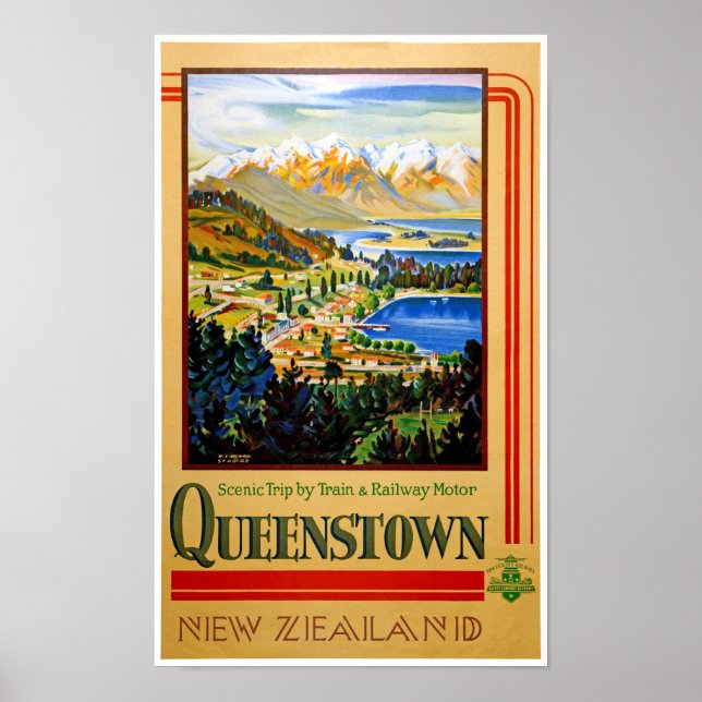 New Zealand Queenstown Restored Vintage Poster (Front)