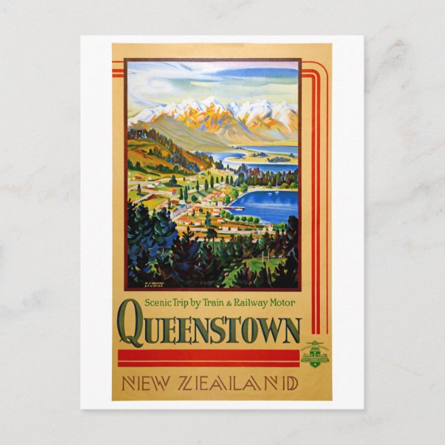 New Zealand Queenstown Restored Vintage Poster Postcard (Front)