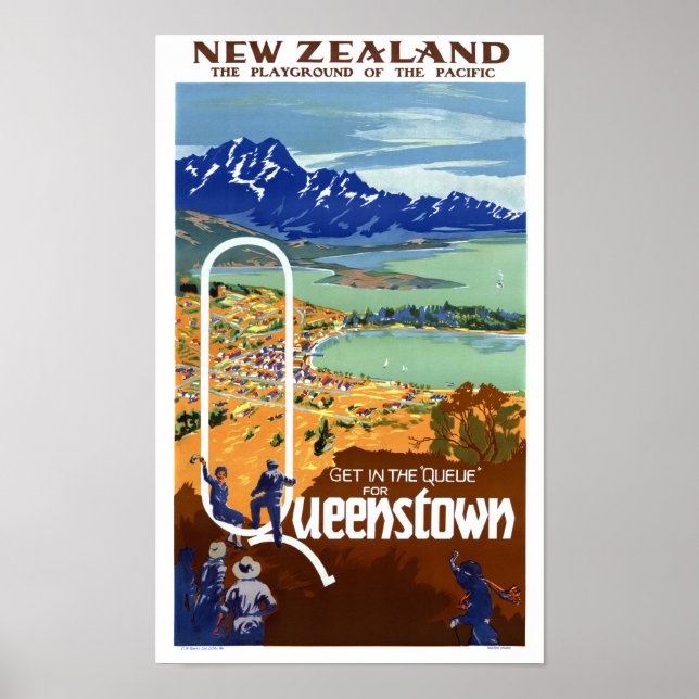 New Zealand Queenstown Vintage Travel Poster (Front)