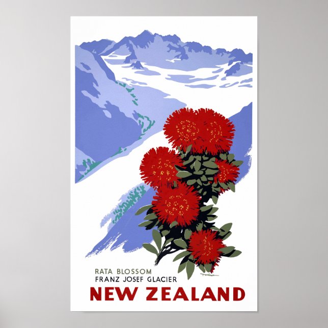 New Zealand Rata Blossom Vintage Travel Poster (Front)