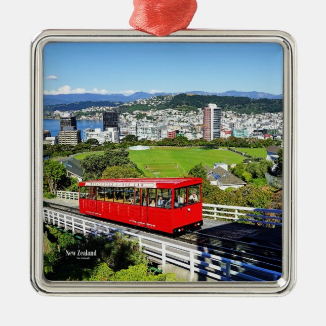 New Zealand, Red Cable Car, Metal Tree Decoration (Front)