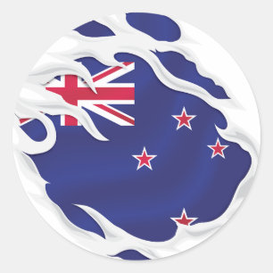 New Zealand Ripped Flag Classic Round Sticker