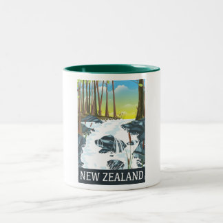 New Zealand River travel poster Two-Tone Coffee Mug