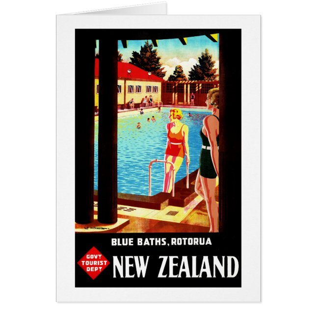 New Zealand Rotorua Vintage Poster Restored (Front)