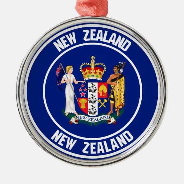 New Zealand Round Emblem Metal Tree Decoration (Front)