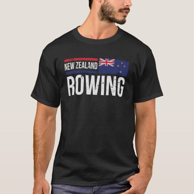 New Zealand Rowing Rower Scull Crew Racing Kiwi Fl T-Shirt (Front)