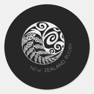 New Zealand Rugby Maori Insred Kiwi & Silver F Classic Round Sticker