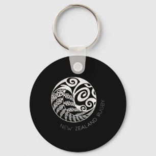 New Zealand Rugby Maori Insred Kiwi & Silver F Key Ring