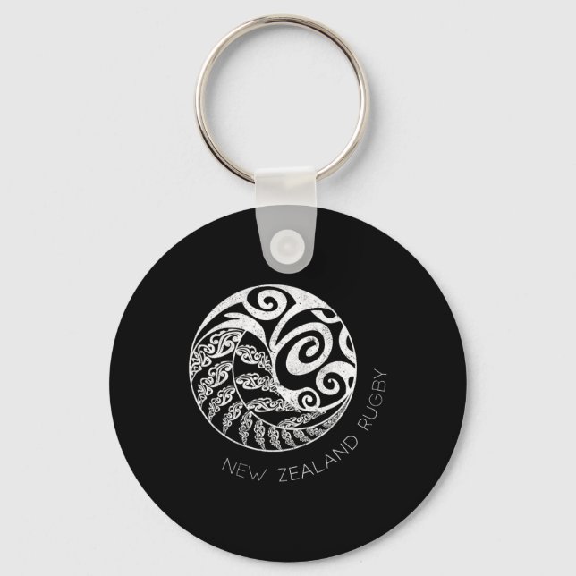 New Zealand Rugby Maori Insred Kiwi &amp; Silver F Key Ring (Front)