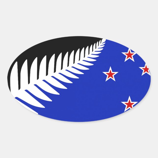 New Zealand Silver Fern Flag Oval Sticker (Front)
