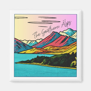 New Zealand Southern Alps Pop Art Retro Landscape Magnet