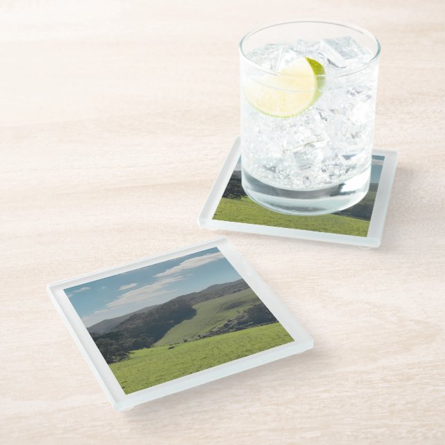 New Zealand Souvenir Rolling Hills Photo Glass Coaster (Angled)
