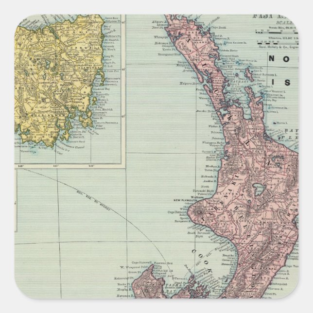 New Zealand, Tasmania, Fiji Square Sticker (Front)