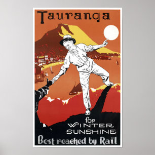 New Zealand Tauranga Vintage Poster Restored