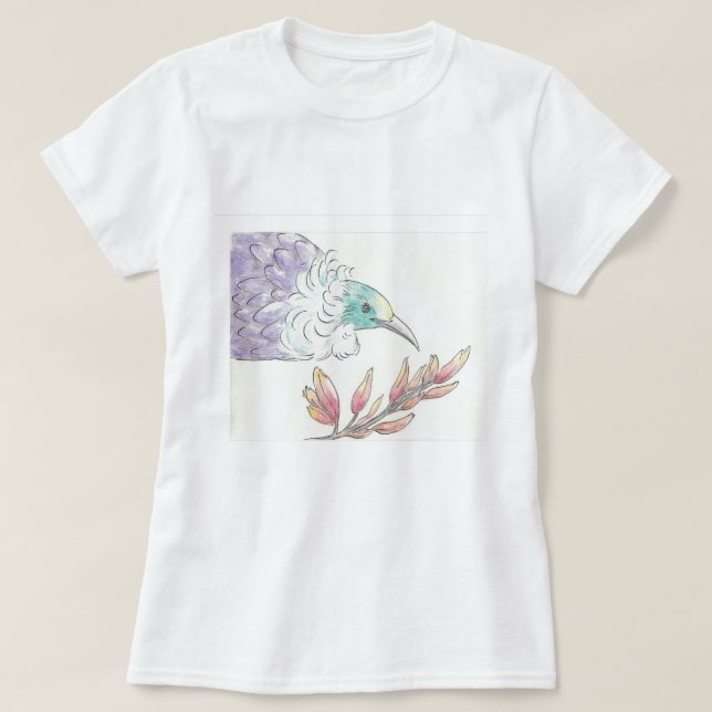 New Zealand Tui bird and Flax T-Shirt (Design Front)