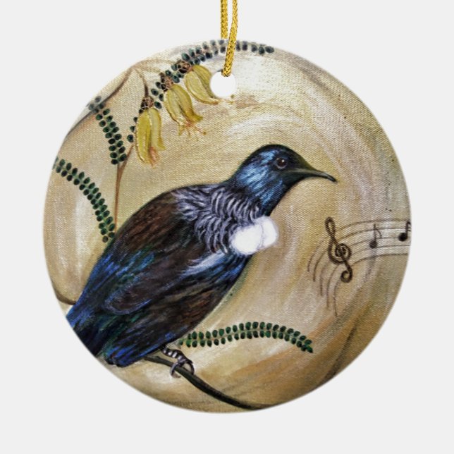 New Zealand Tui Ceramic Tree Decoration (Front)