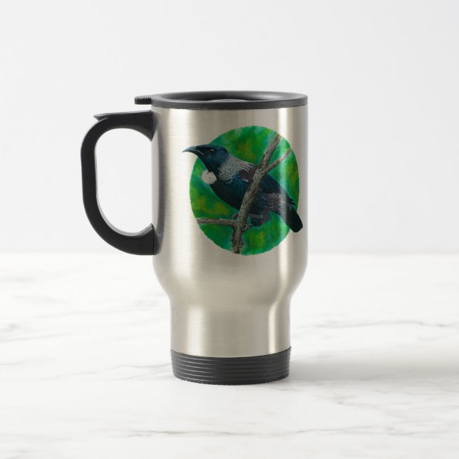 New Zealand Tui - Painting in acrylic Travel Mug (Left)