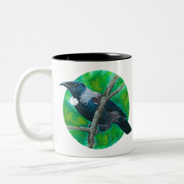 New Zealand Tui - Painting in acrylic Two-Tone Coffee Mug (Left)