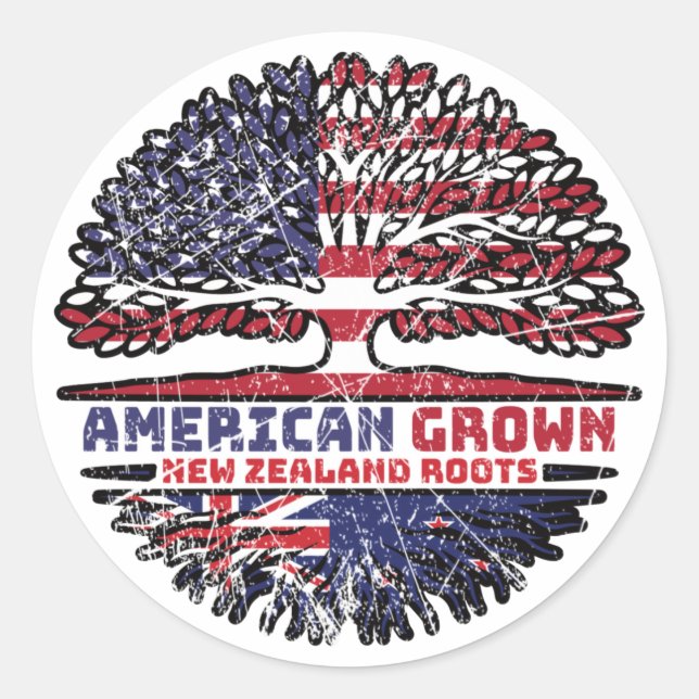 New Zealand US American USA United States Tree Classic Round Sticker (Front)