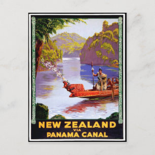 New Zealand via Panama canal, people on boat Postcard