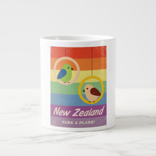 New Zealand vintage rainbow travel poster Large Coffee Mug