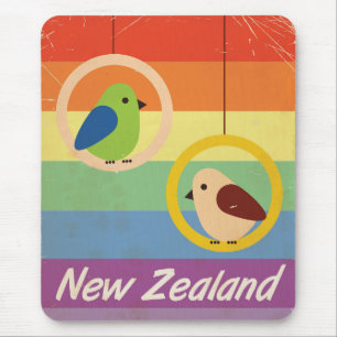 New Zealand vintage rainbow travel poster Mouse Mat
