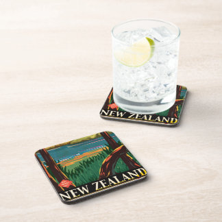 New Zealand Vintage Travel Poster Coaster