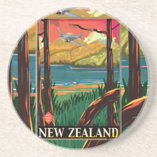 New Zealand Vintage Travel Poster Coaster