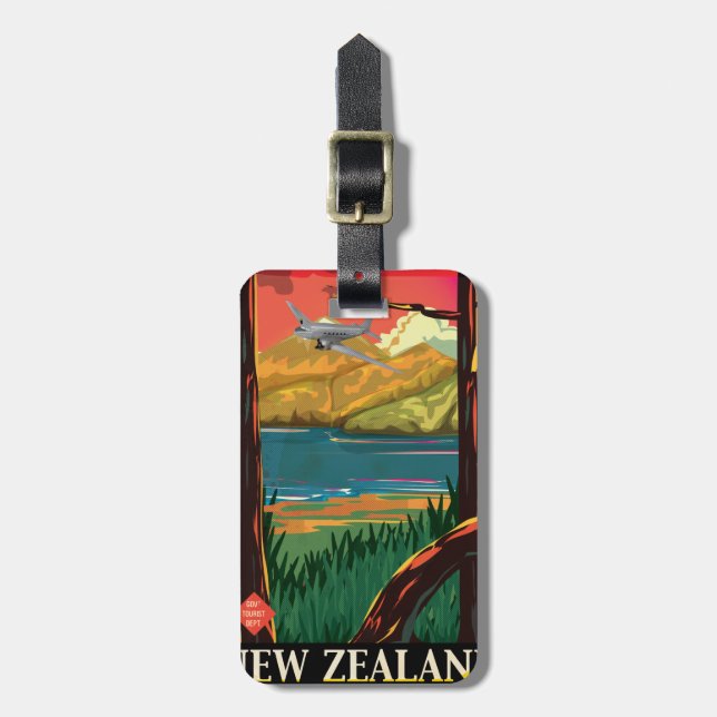 New Zealand Vintage Travel Poster Luggage Tag (Front Vertical)