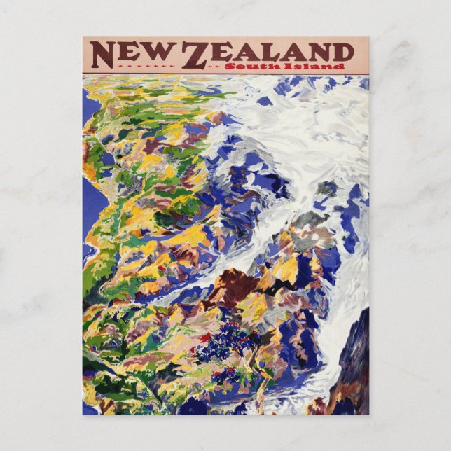 New Zealand Vintage Travel Poster Postcard (Front)