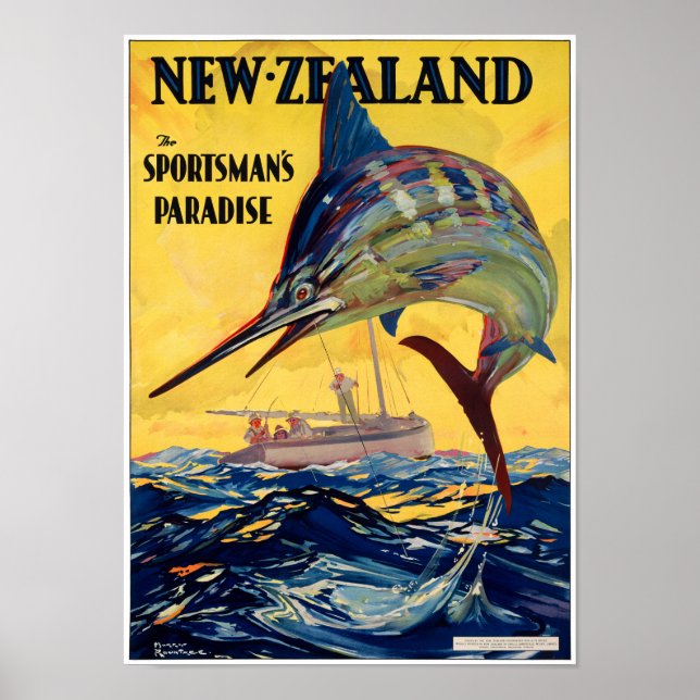 New Zealand Vintage Travel Poster Restored (Front)