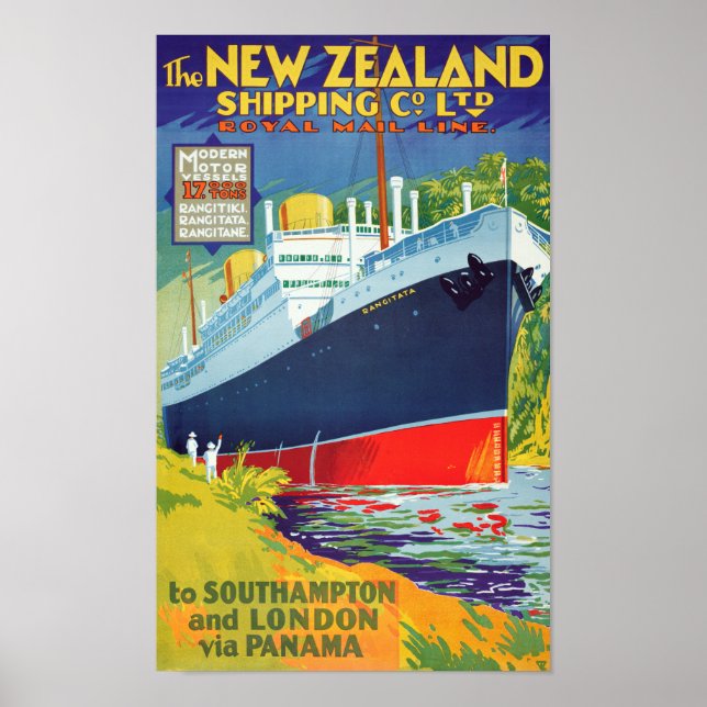 New Zealand Vintage Travel Poster Restored (Front)