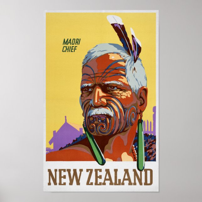 New Zealand Vintage Travel Poster Restored (Front)