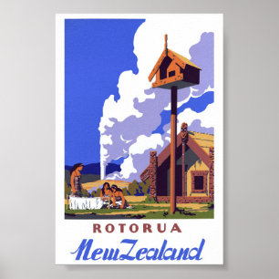 New Zealand Vintage Travel Poster Restored
