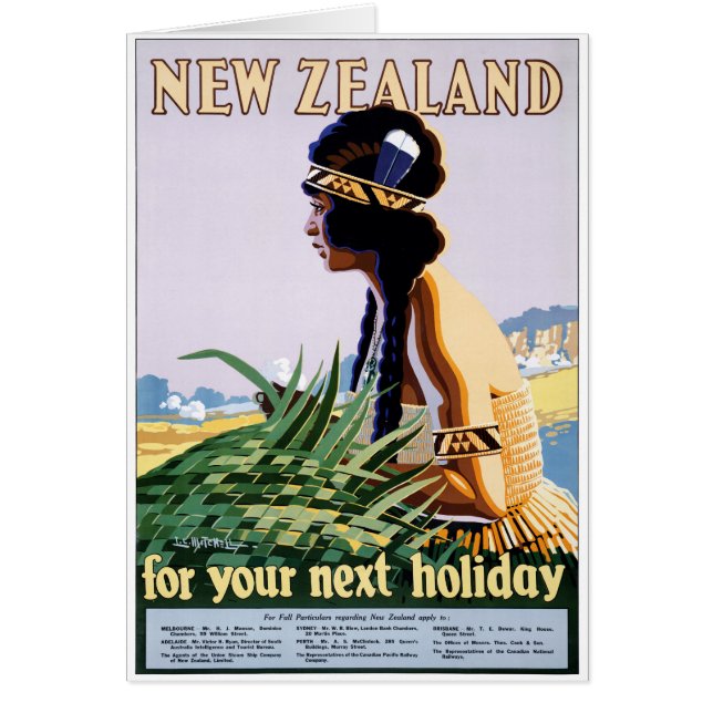 New Zealand Vintage Travel Poster Restored (Front)
