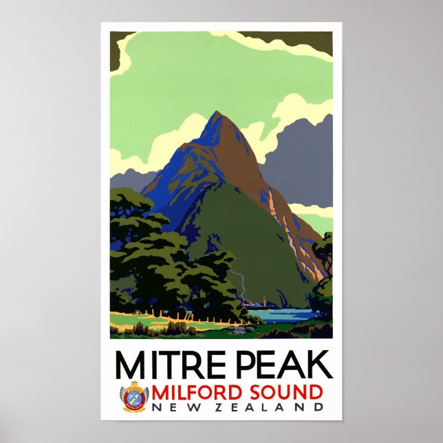 New Zealand Vintage Travel Poster Restored (Front)
