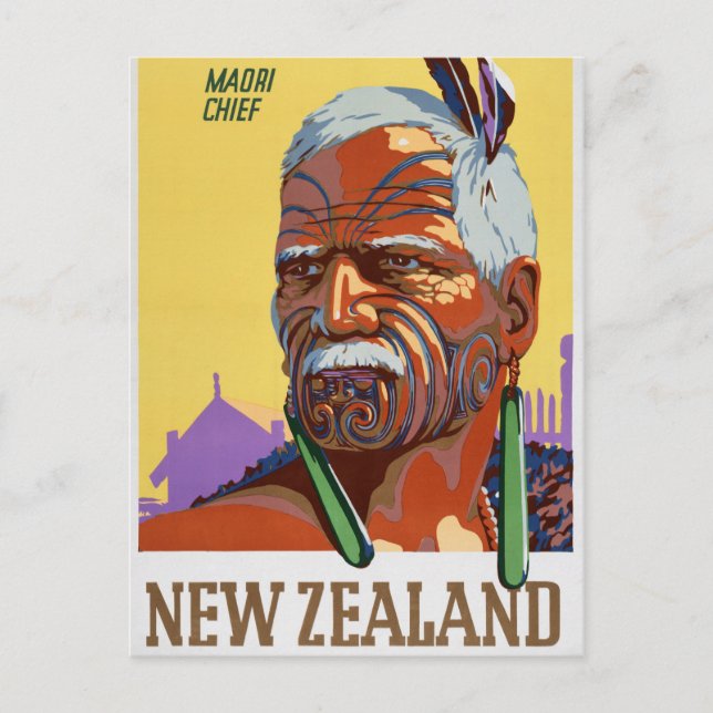 New Zealand Vintage Travel Poster Restored Postcard (Front)
