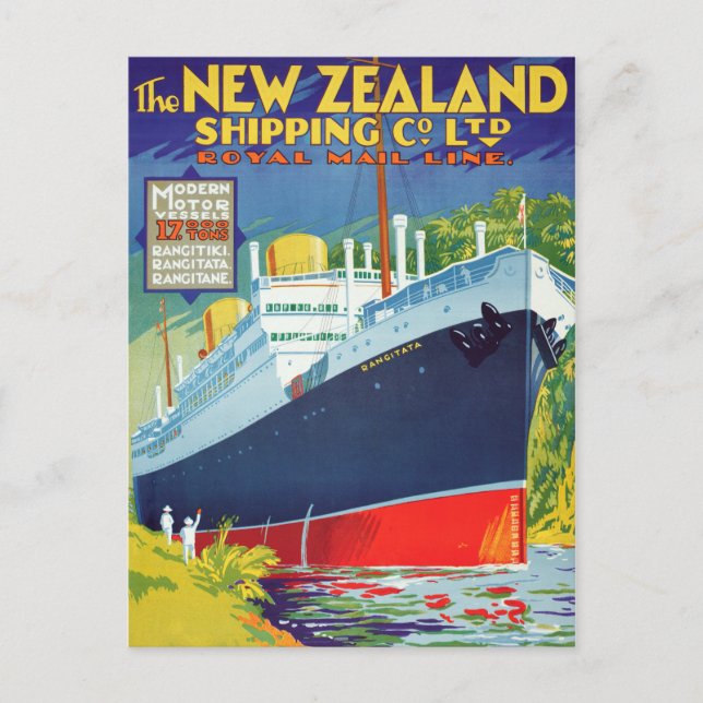 New Zealand Vintage Travel Poster Restored Postcard (Front)