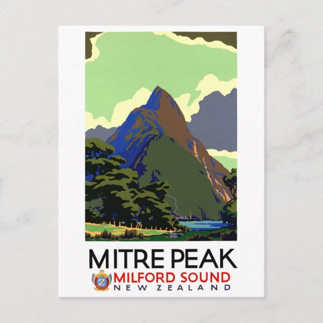 New Zealand Vintage Travel Poster Restored Postcard (Front)