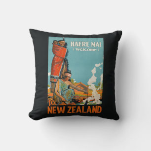 New Zealand vintage travel throw pillow
