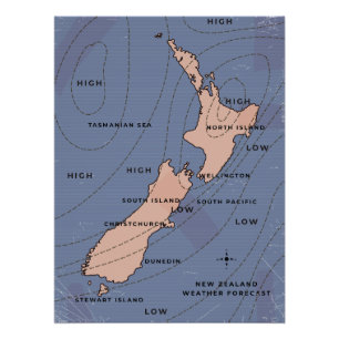 new zealand Vintage weather map Poster