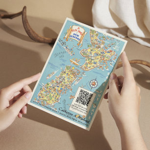 New Zealand Vintage Wedding Travel Poster QR Code Save The Date