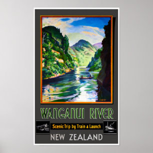 New Zealand Wanganui River Restored Vintage Poster
