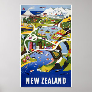 New Zealand Wellington Vintage Travel Poster
